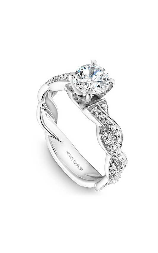 Platinum Twist Band Sidestone Round Engagement Ring