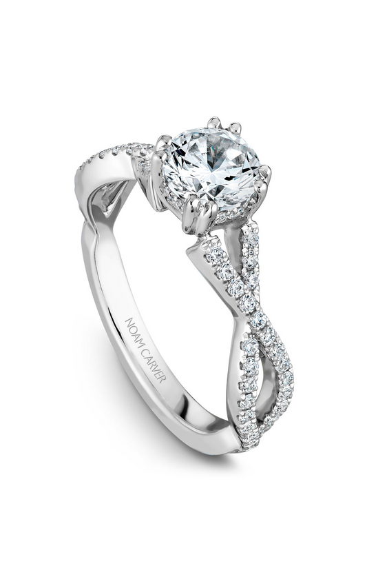 18K White Gold Twist Band Sidestone Round Engagement Ring