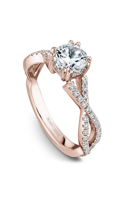 18K Rose Gold Twist Band Sidestone Round Engagement Ring