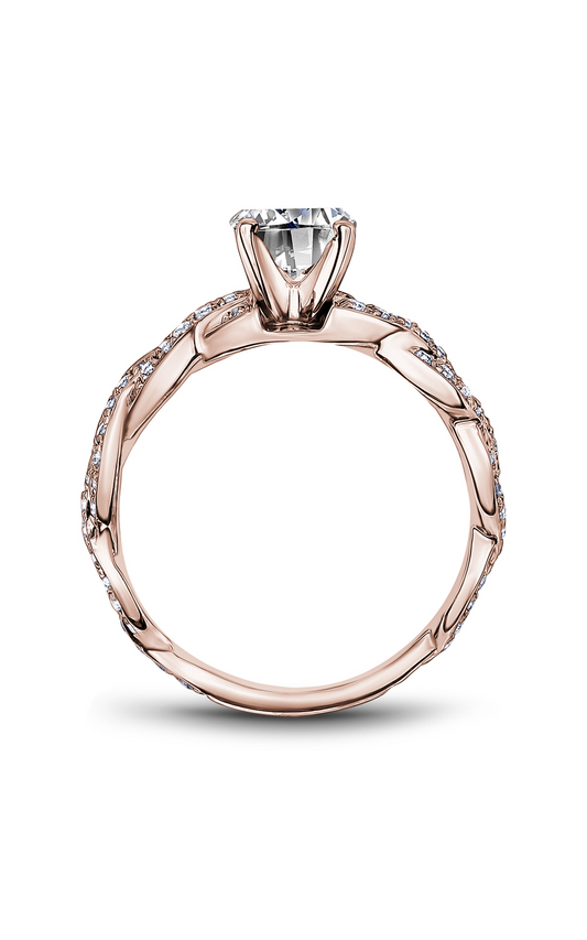 14K Rose Gold Twist Band Sidestone Round Engagement Ring