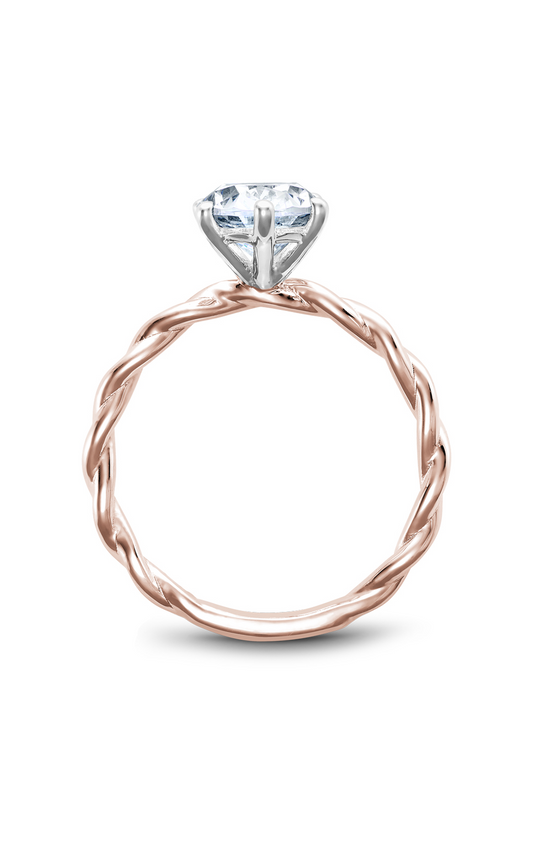 14K Rose Gold and 14K White Gold Twist Band Solitaire Oval Engagement Ring