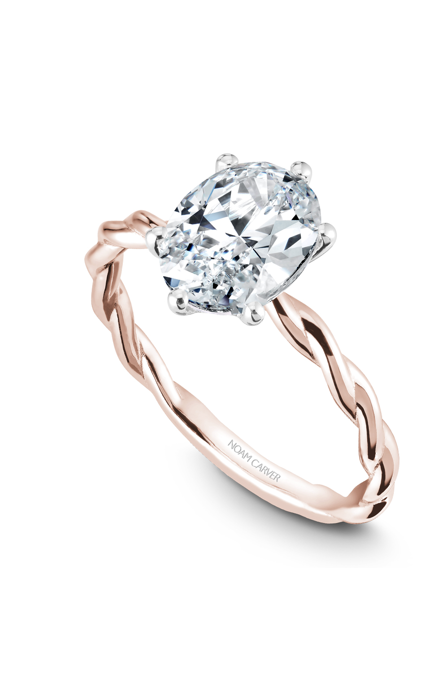 14K Rose Gold and 14K White Gold Twist Band Solitaire Oval Engagement Ring