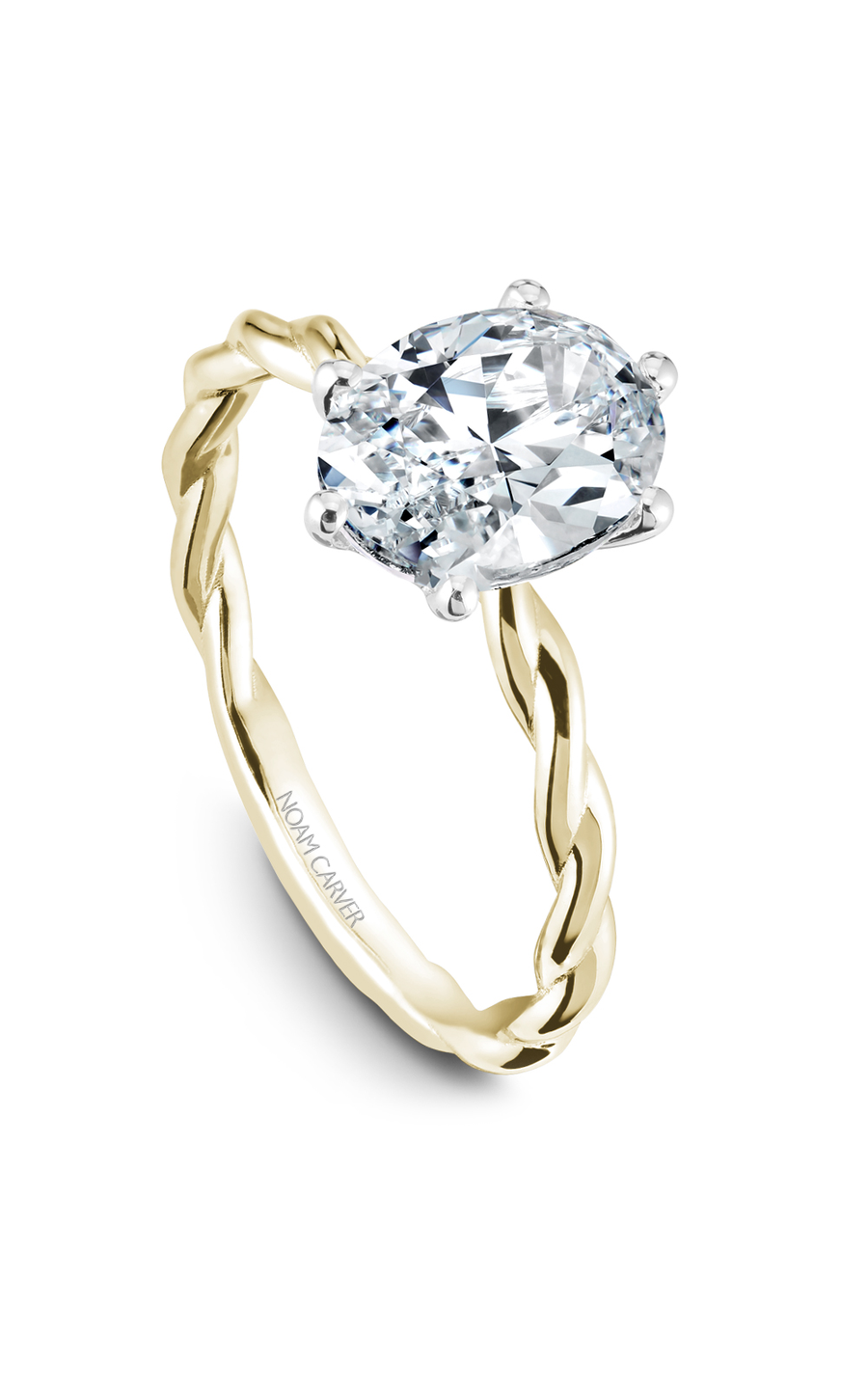 14K White Gold and 14K Yellow Gold Twist Band Solitaire Oval Engagement Ring