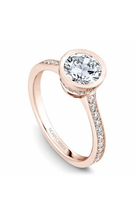 14K Rose Gold Bezel Sidestone Round Engagement Ring