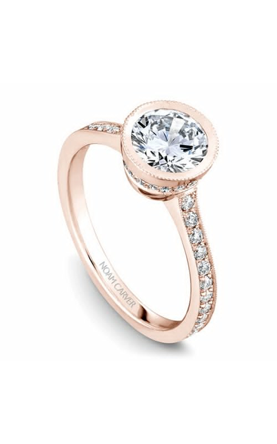 14K Rose Gold Bezel Sidestone Round Engagement Ring