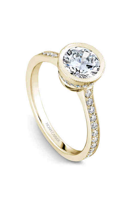 14K Yellow Gold Bezel Sidestone Round Engagement Ring