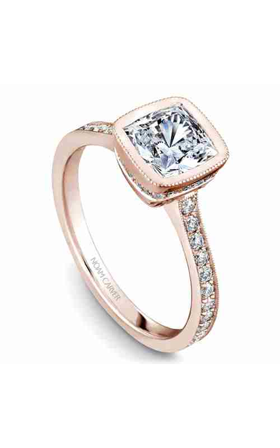 14K White Gold Bezel Sidestone Cushion Engagement Ring