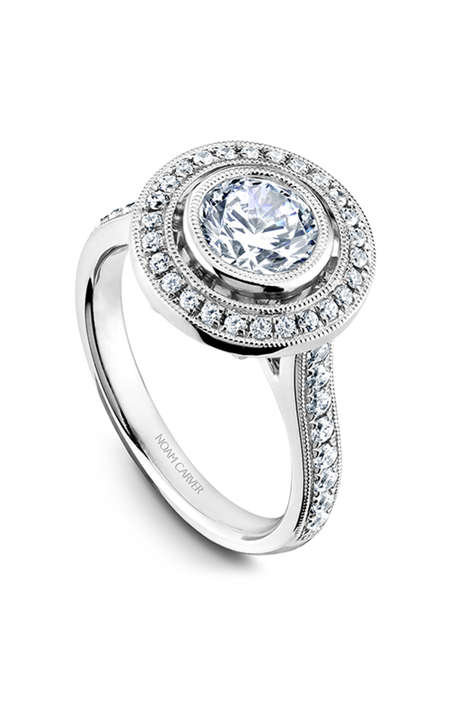 14K White Gold Bezel Halo Round Engagement Ring