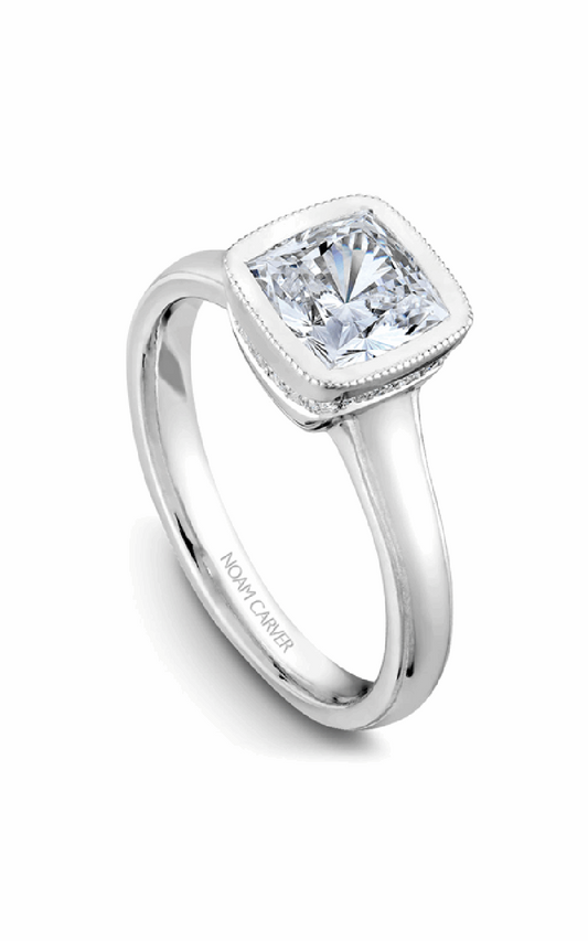 18K White Gold Bezel Solitaire Cushion Engagement Ring