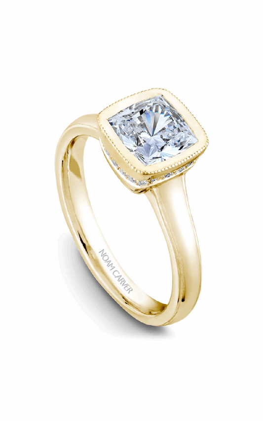 18K Yellow Gold Bezel Solitaire Cushion Engagement Ring