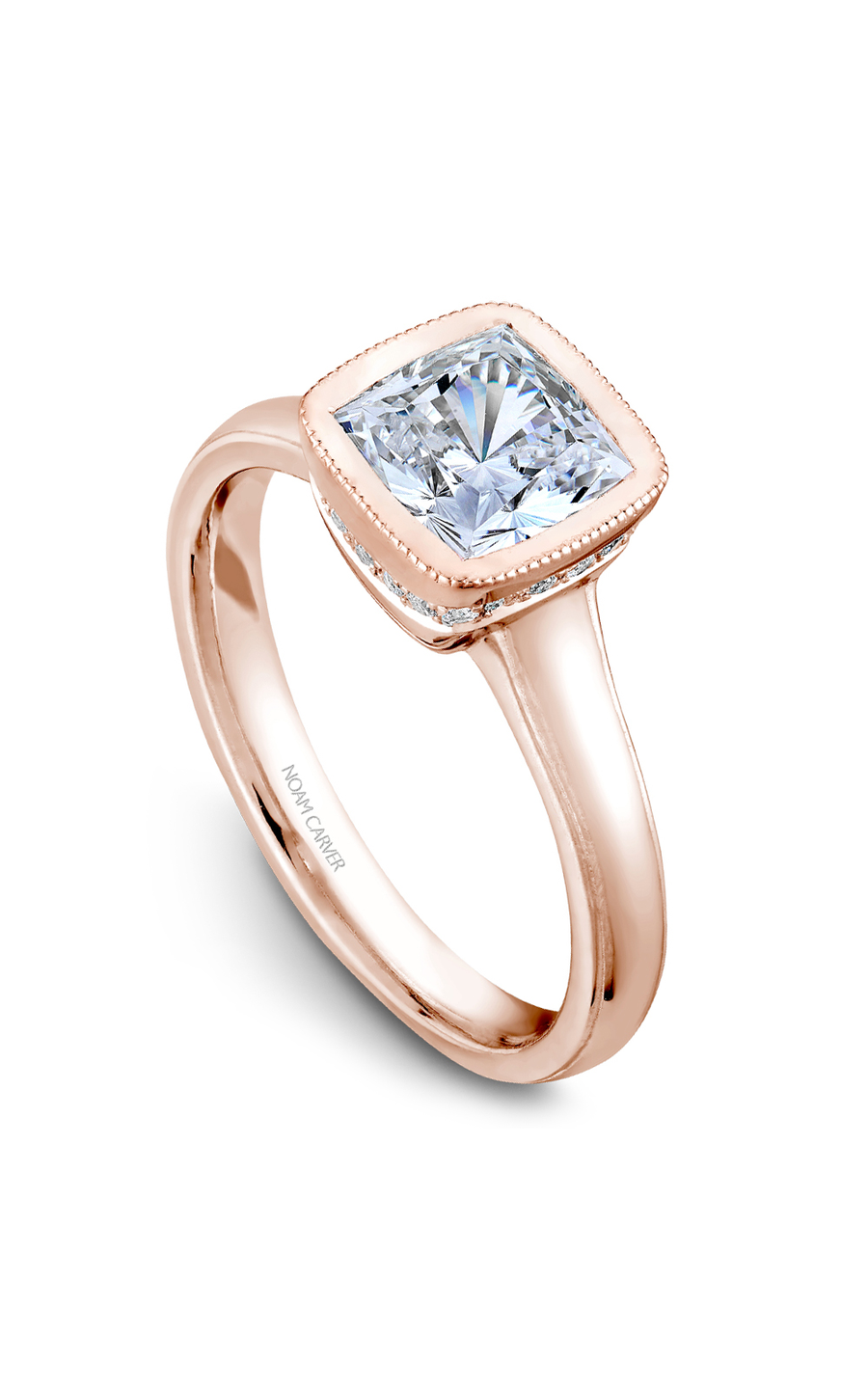 18K Rose Gold Bezel Solitaire Cushion Engagement Ring