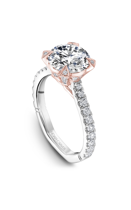 18K Rose Gold and Platinum Atelier Sidestone Round Engagement Ring