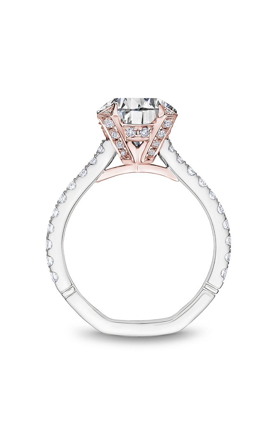 18K Rose Gold and Platinum Atelier Sidestone Round Engagement Ring