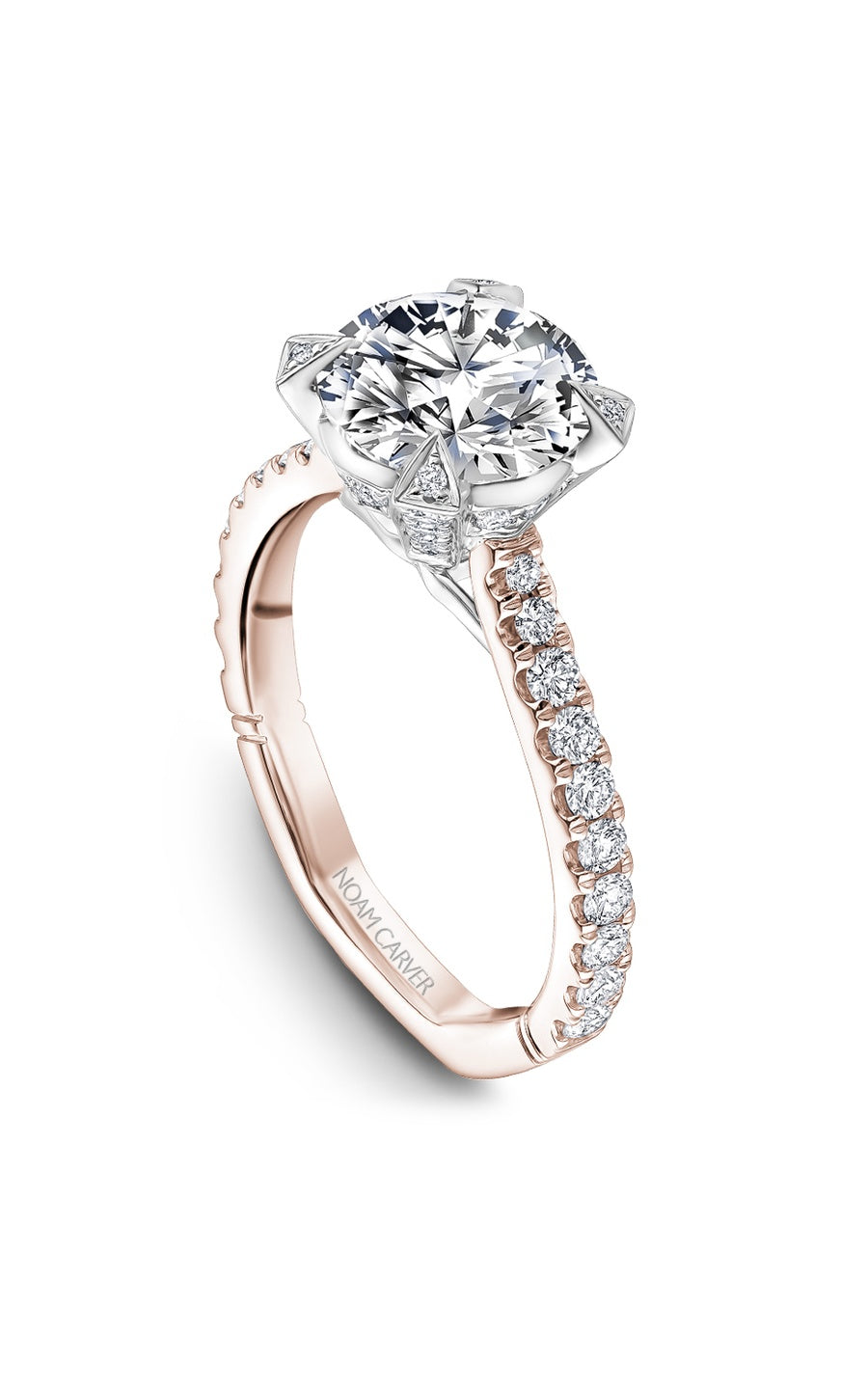 18K Rose Gold and 18K White Gold Atelier Sidestone Round Engagement Ring