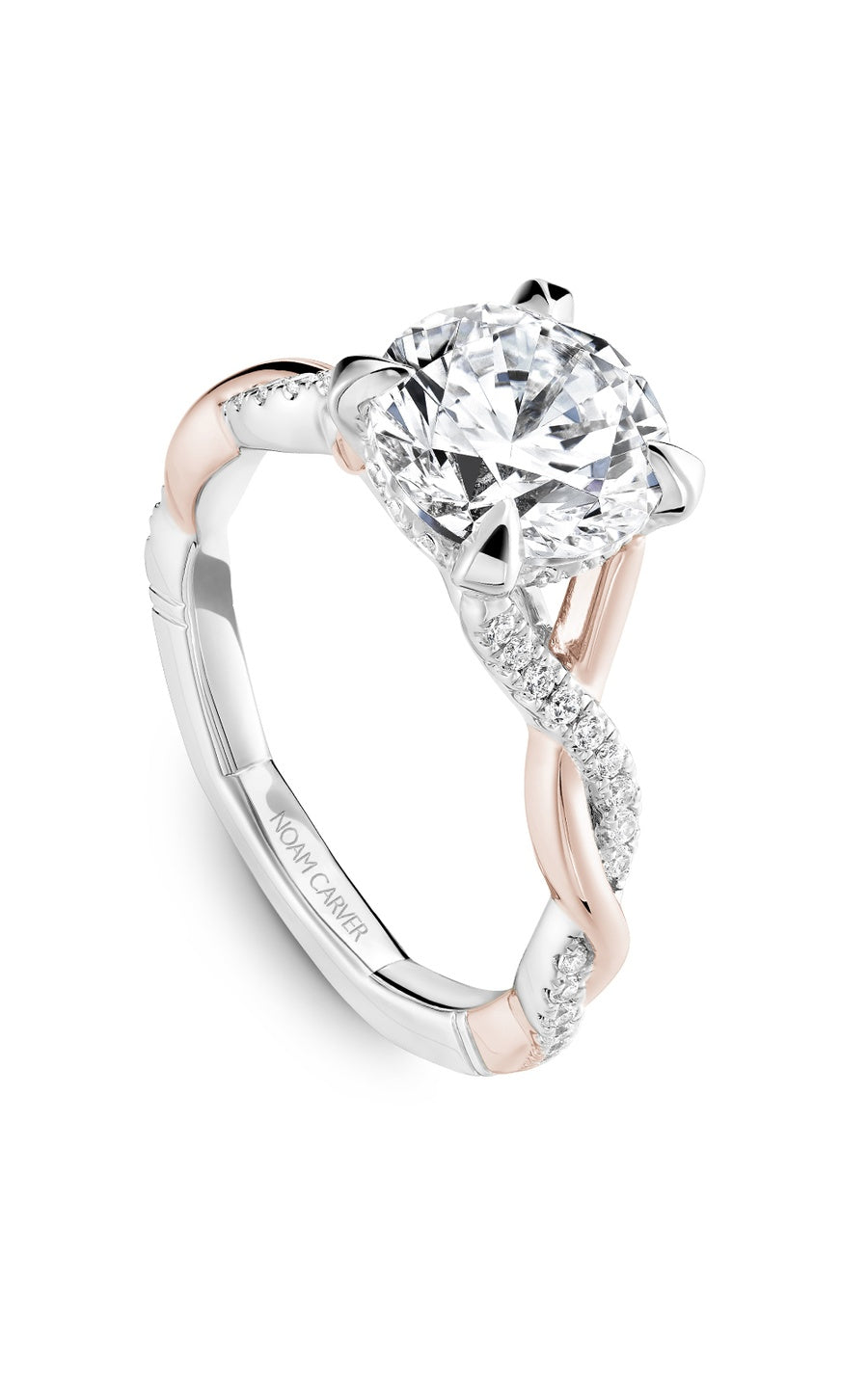 18K Rose Gold and 18K White Gold Atelier Sidestone Round Engagement Ring
