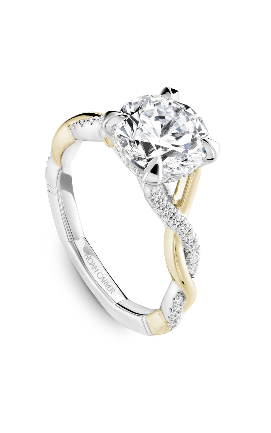 18K Yellow Gold and Platinum Atelier Sidestone Round Engagement Ring
