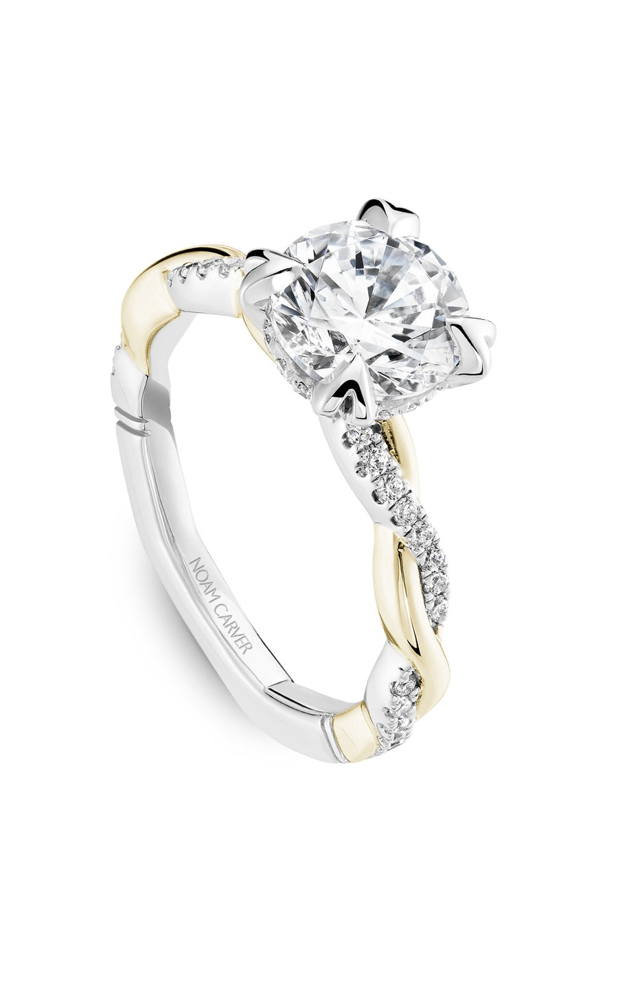 18K Yellow Gold and Platinum Atelier Sidestone Round Engagement Ring