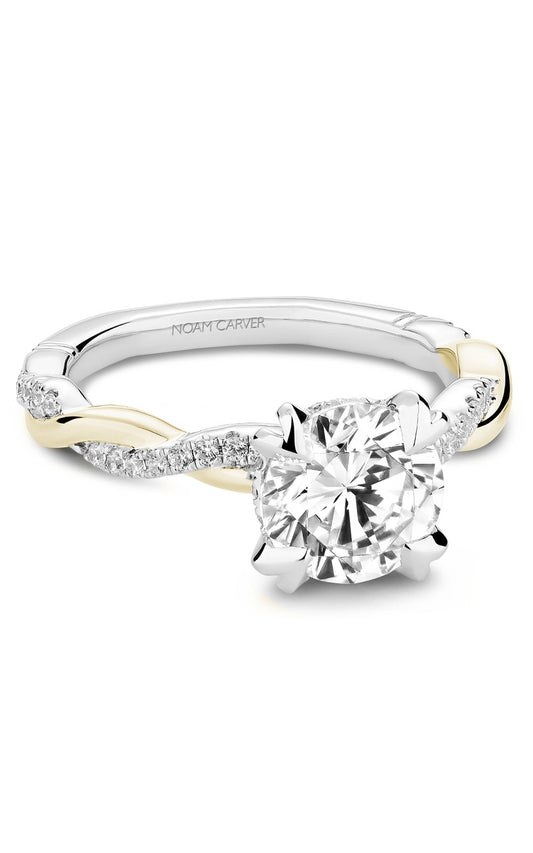 18K White Gold and 18K Yellow Gold Atelier Sidestone Round Engagement Ring