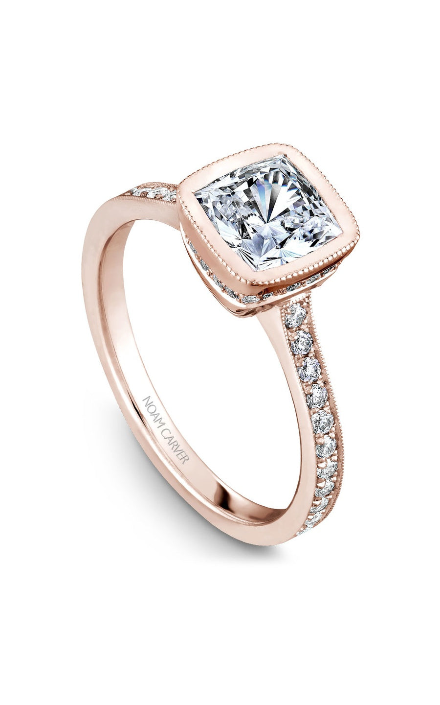 18K Rose Gold Sidestone Cushion Engagement Ring