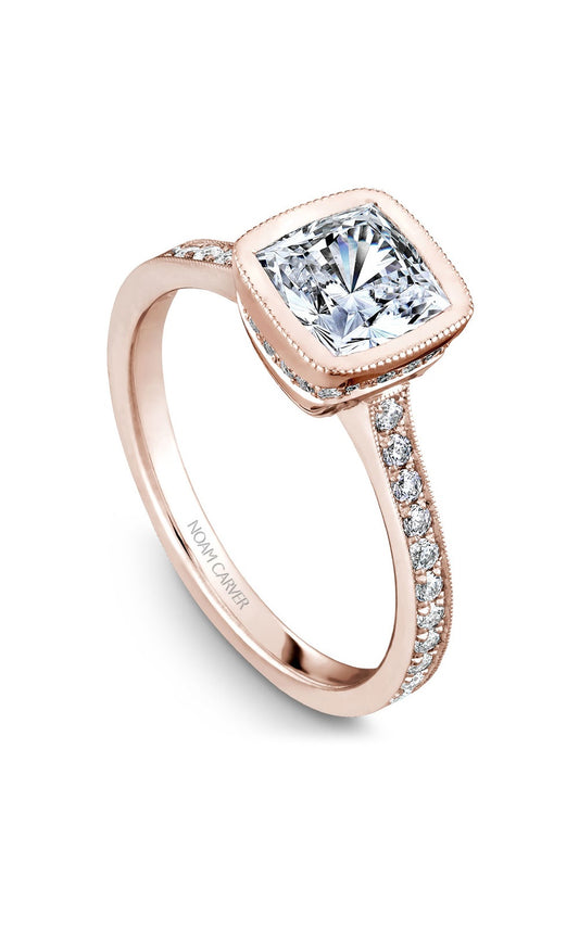 18K Rose Gold Sidestone Cushion Engagement Ring