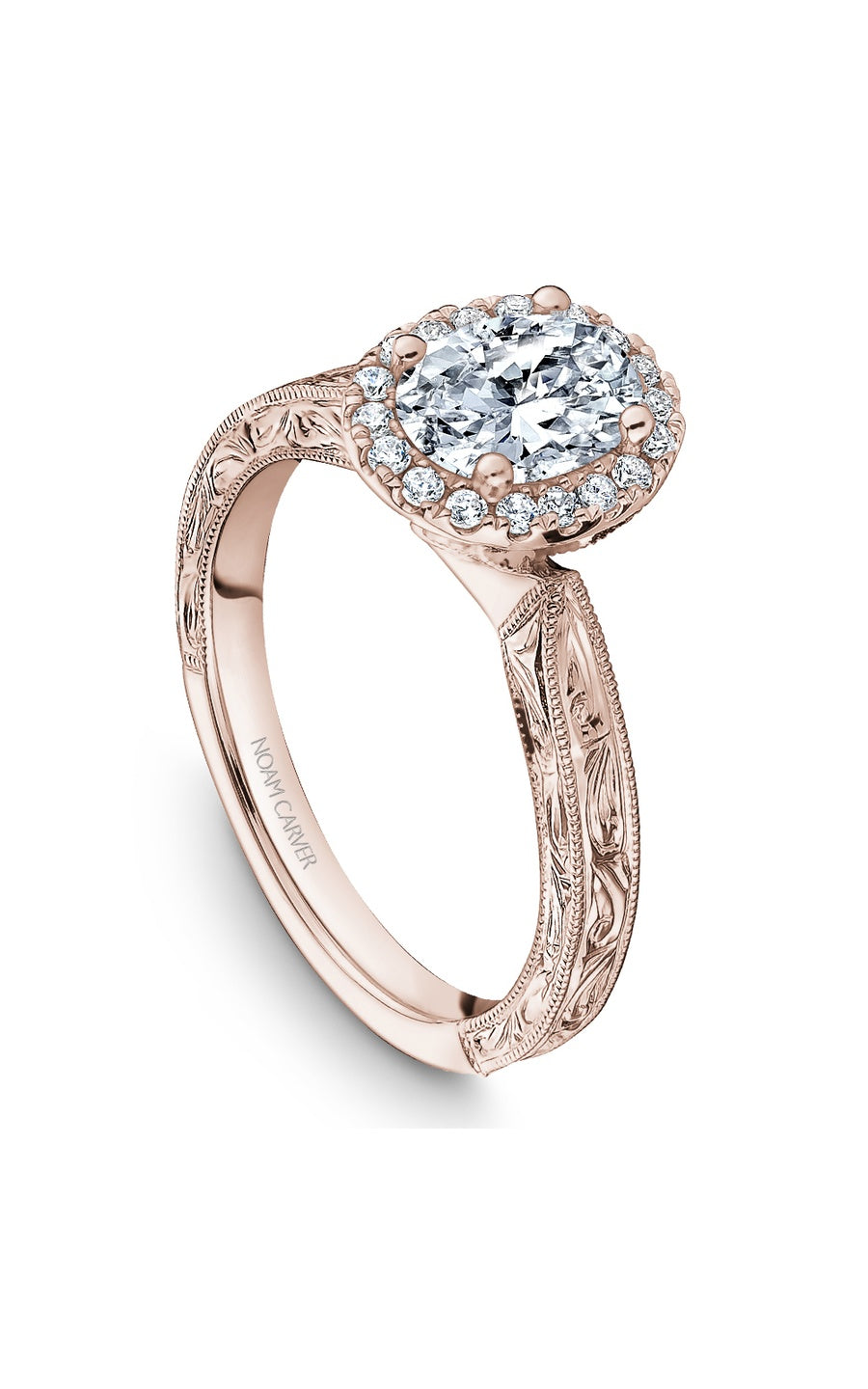 18K Rose Gold Halo Oval Engagement Ring