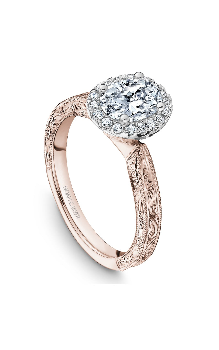 18K Rose Gold and 18K White Gold Halo Oval Engagement Ring