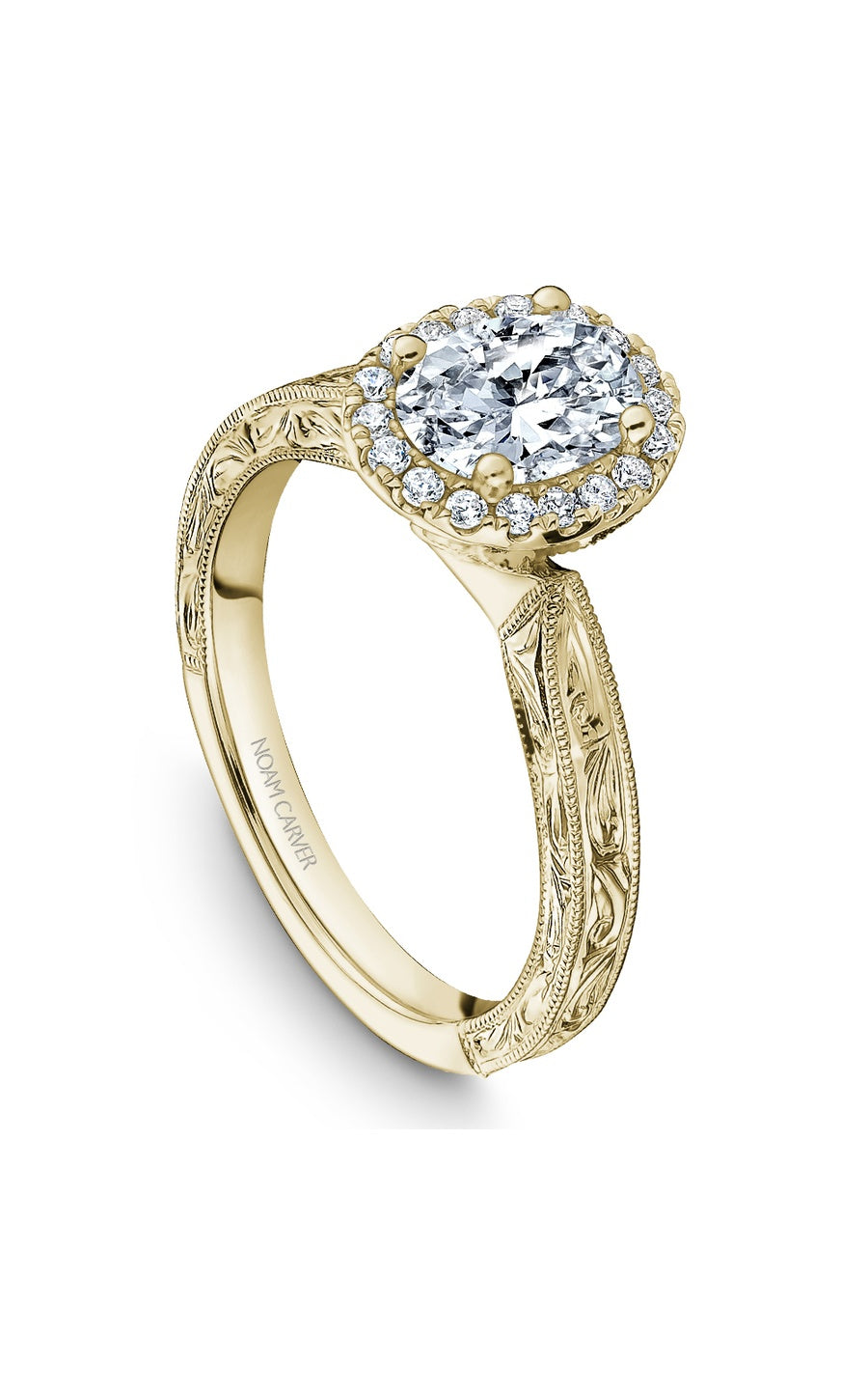 14K Yellow Gold Halo Oval Engagement Ring