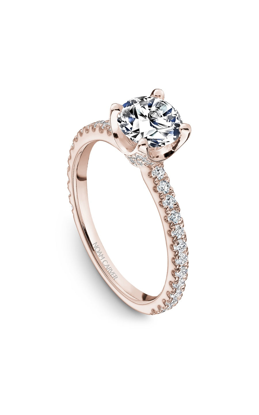 14K Rose Gold Sidestone Round Engagement Ring