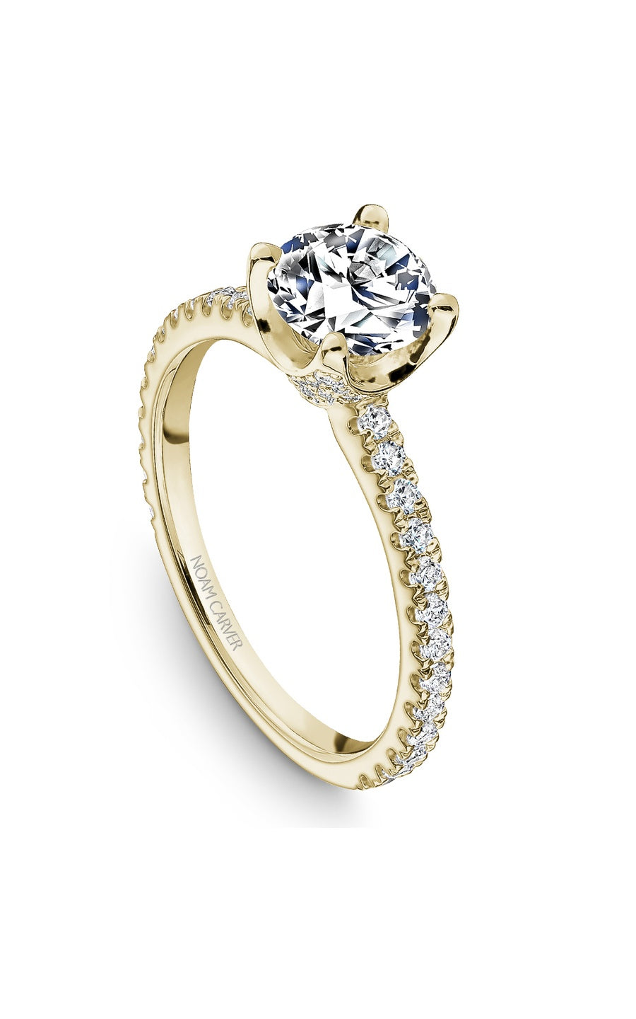 14K Yellow Gold Sidestone Round Engagement Ring