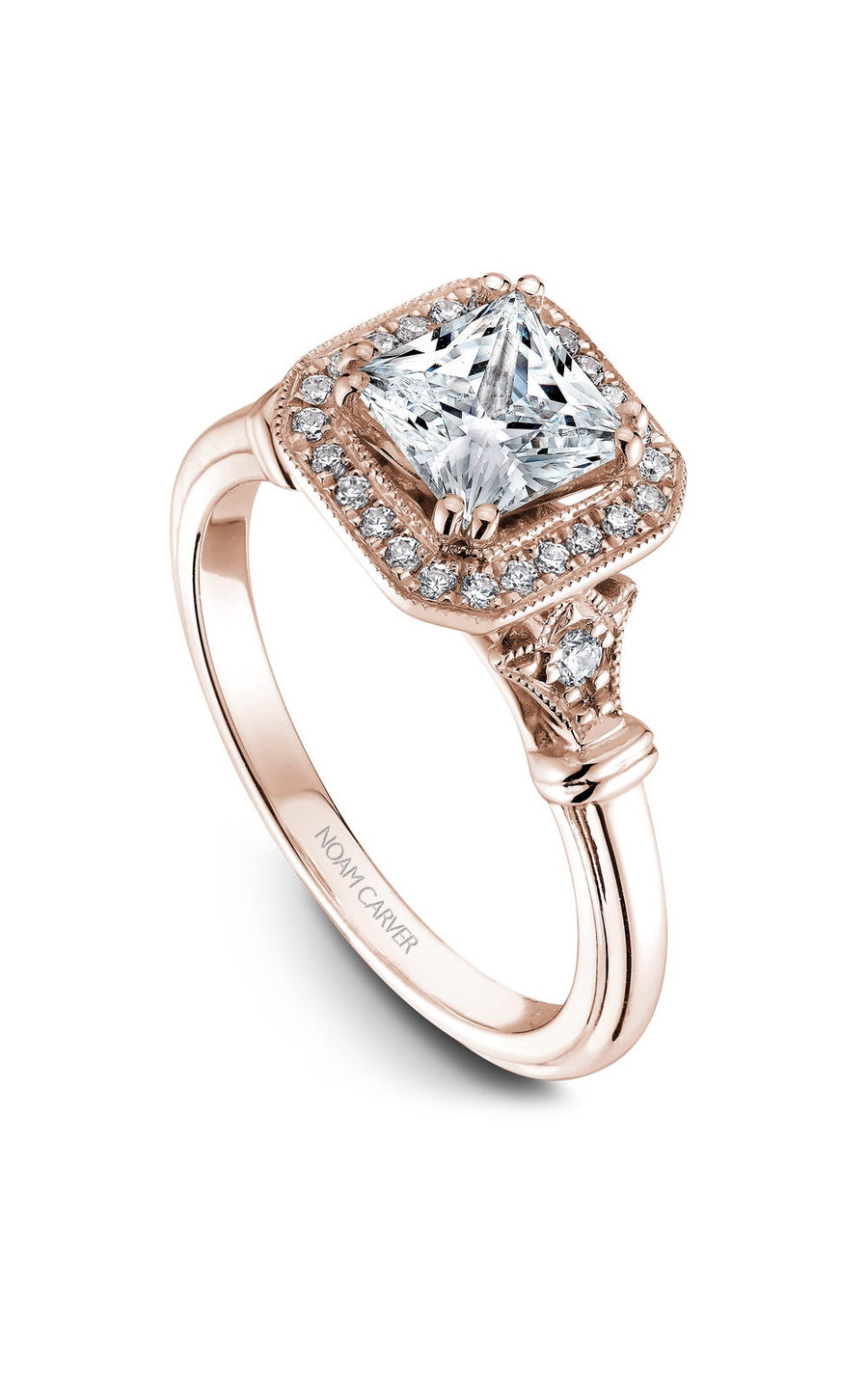 14K Rose Gold Halo Princess Engagement Ring