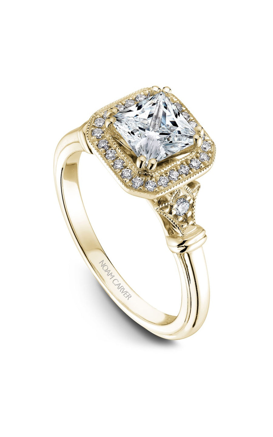 18K Yellow Gold Halo Princess Engagement Ring