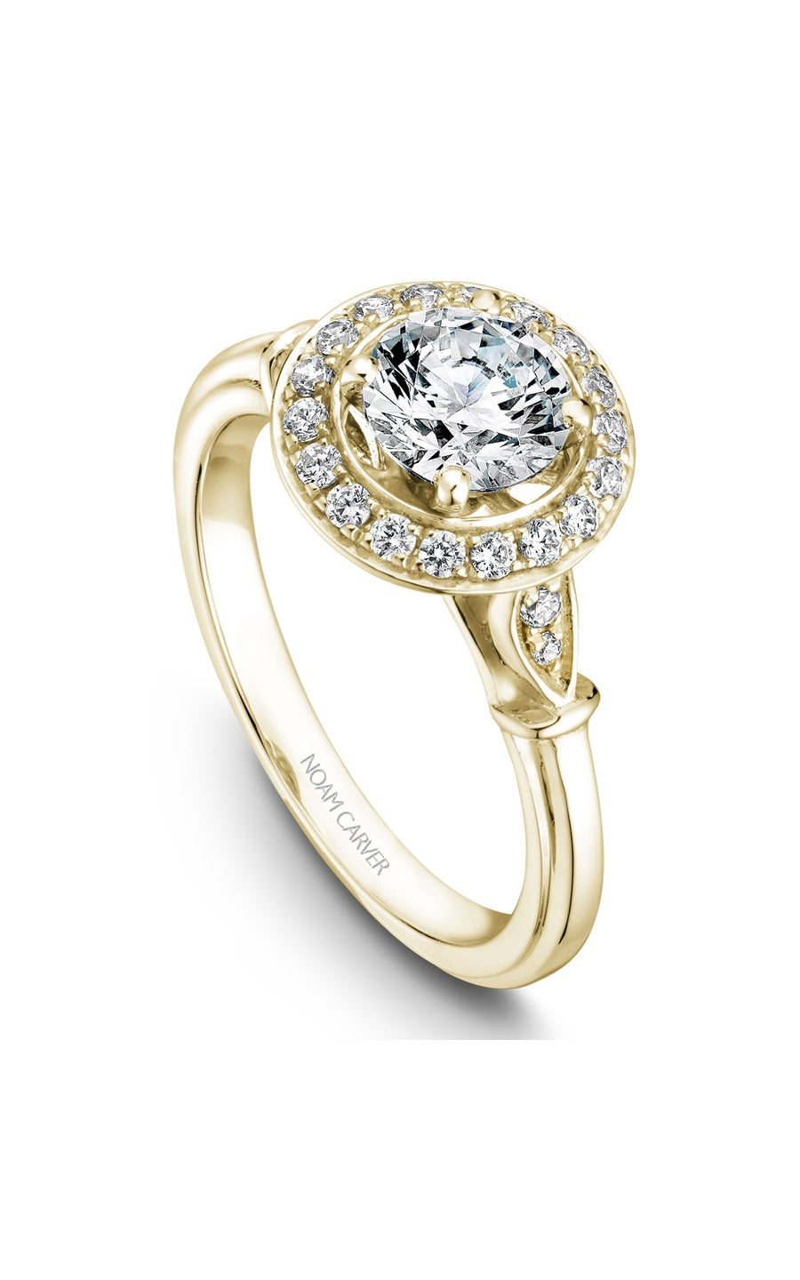 14K Yellow Gold Halo Round Engagement Ring