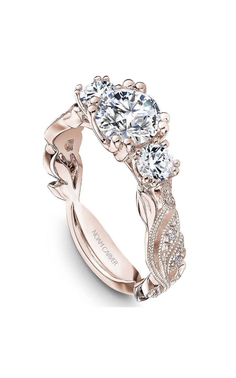 18K Rose Gold Three Stone Round Engagement Ring