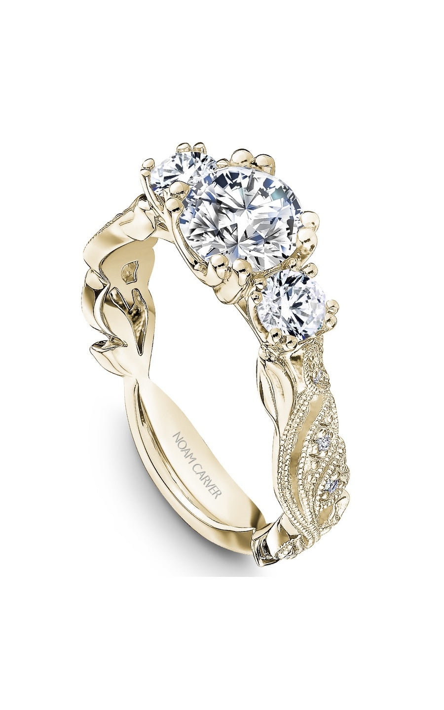 18K Yellow Gold Three Stone Round Engagement Ring