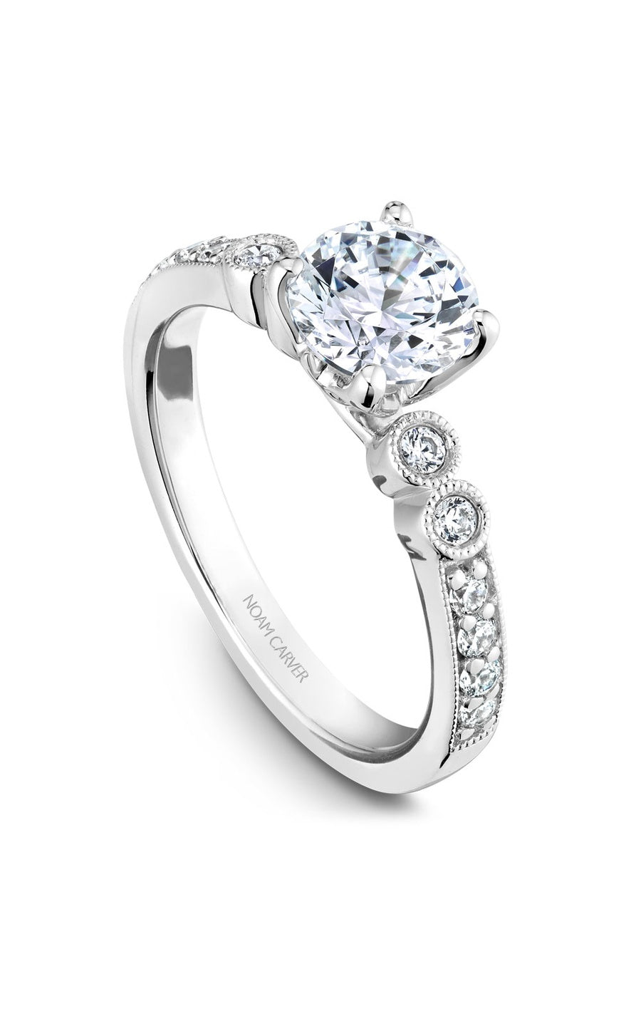 14K White Gold Sidestone Round Engagement Ring