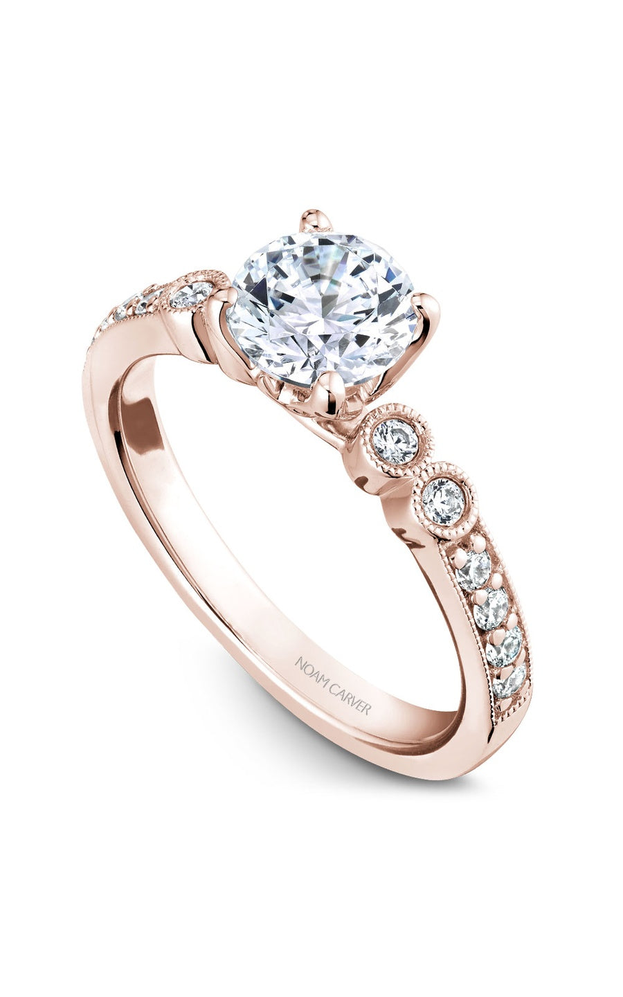 14K Rose Gold Sidestone Round Engagement Ring