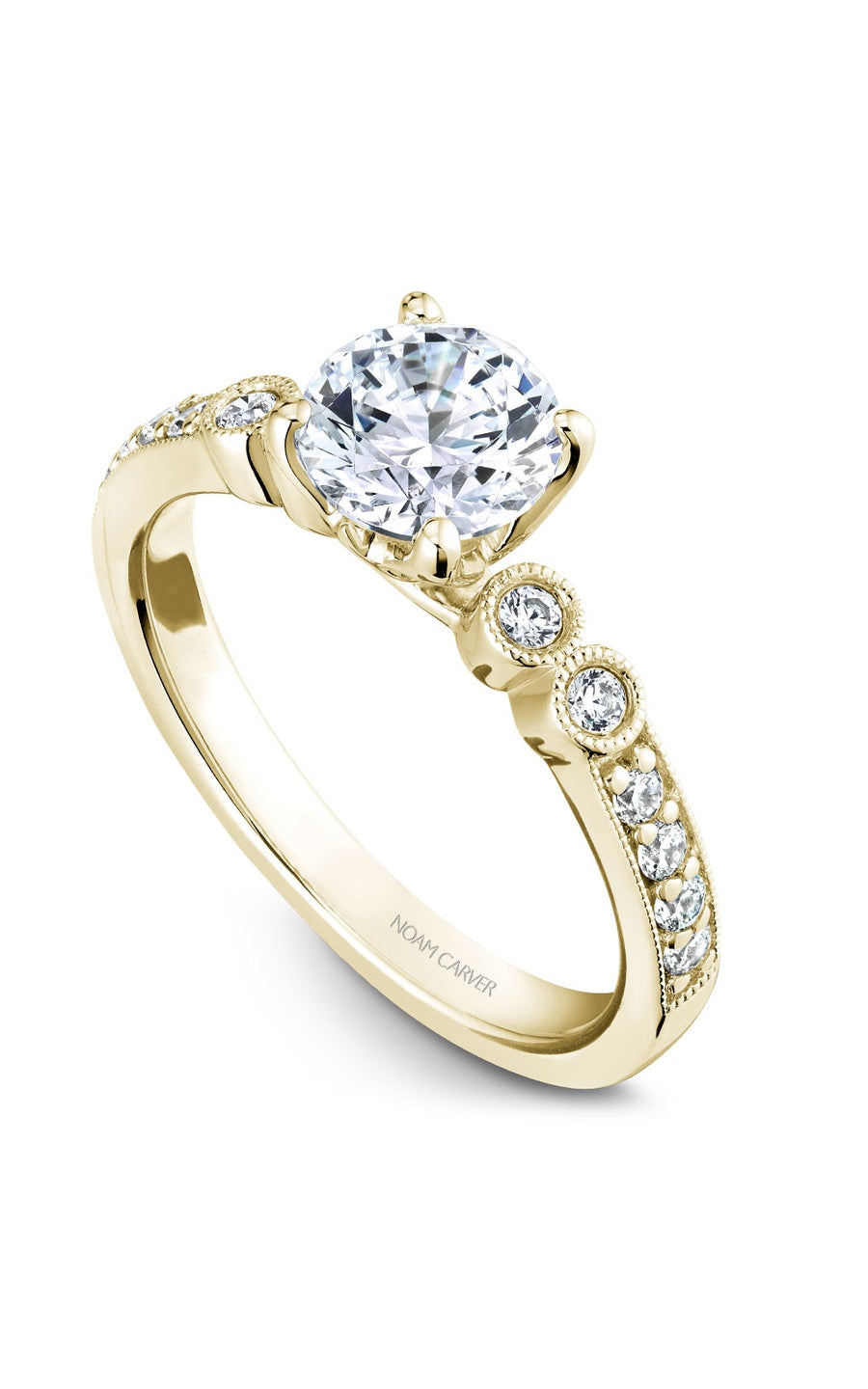 18K Yellow Gold Sidestone Round Engagement Ring