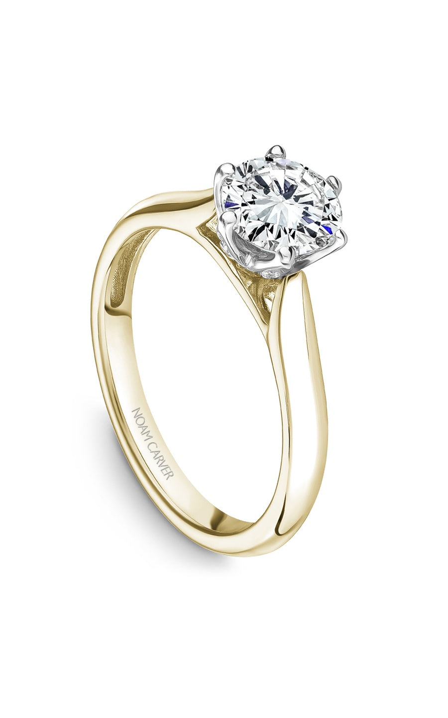 18K White Gold and 18K Yellow Gold Solitaire Round Engagement Ring