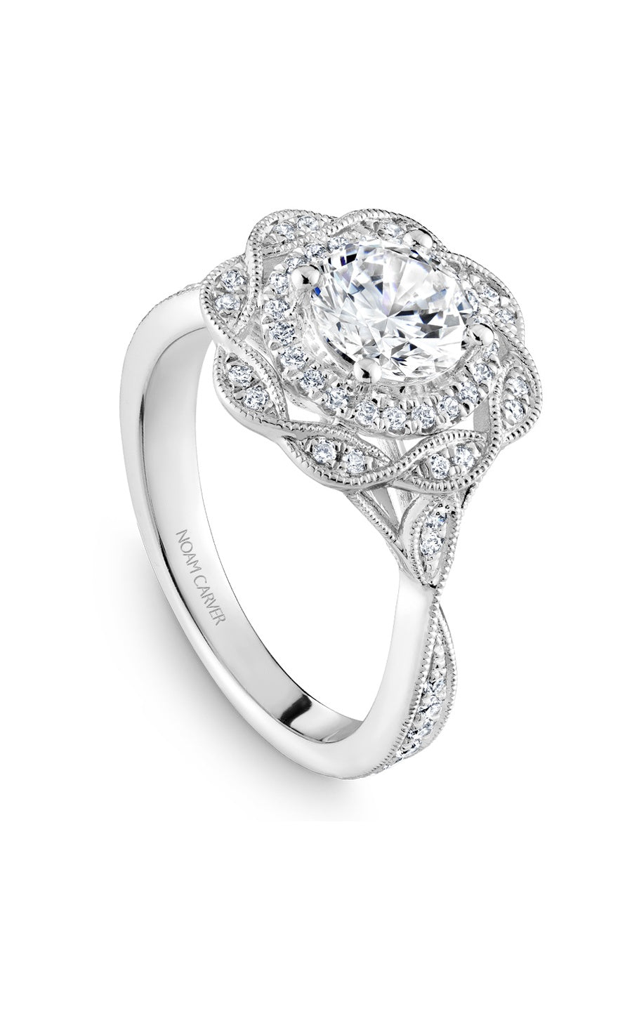 14K White Gold Halo Round Engagement Ring