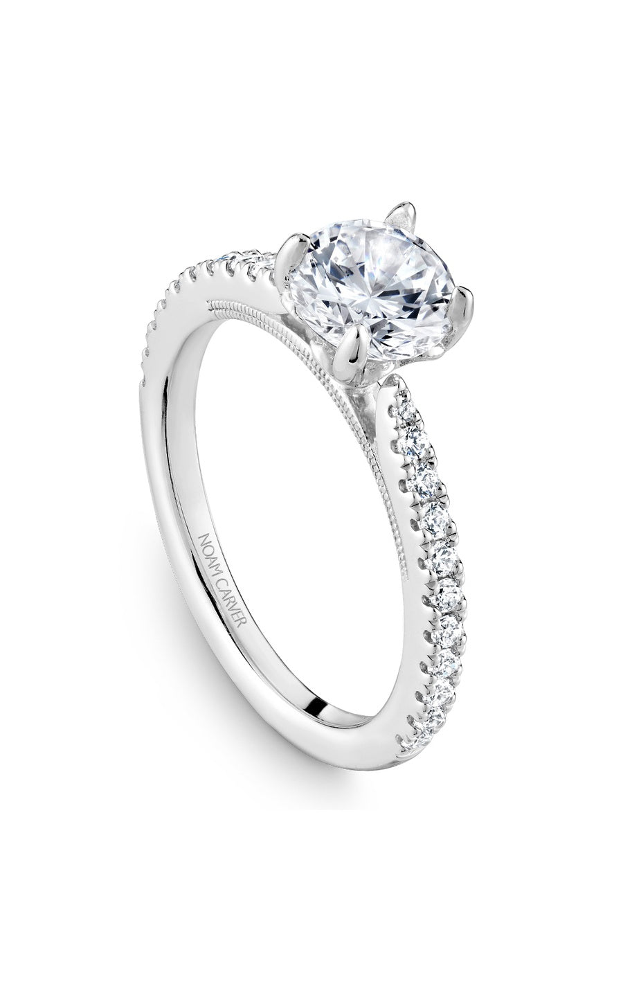14K White Gold Sidestone Round Engagement Ring