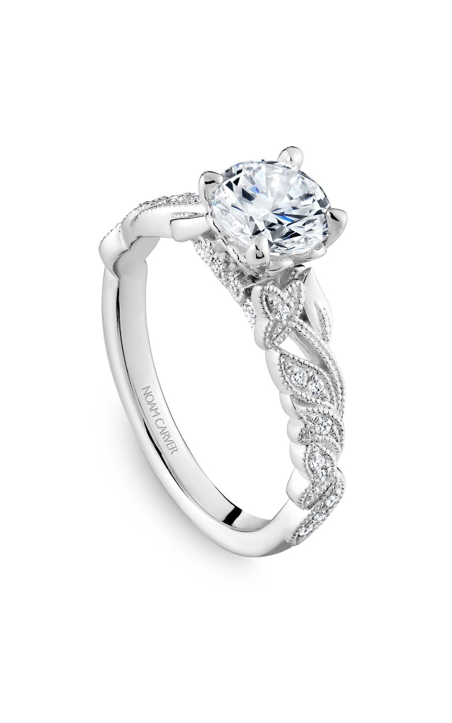 14K White Gold Sidestone Round Engagement Ring