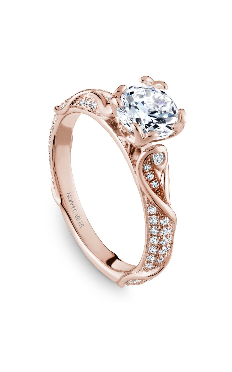 14K Rose Gold Sidestone Round Engagement Ring