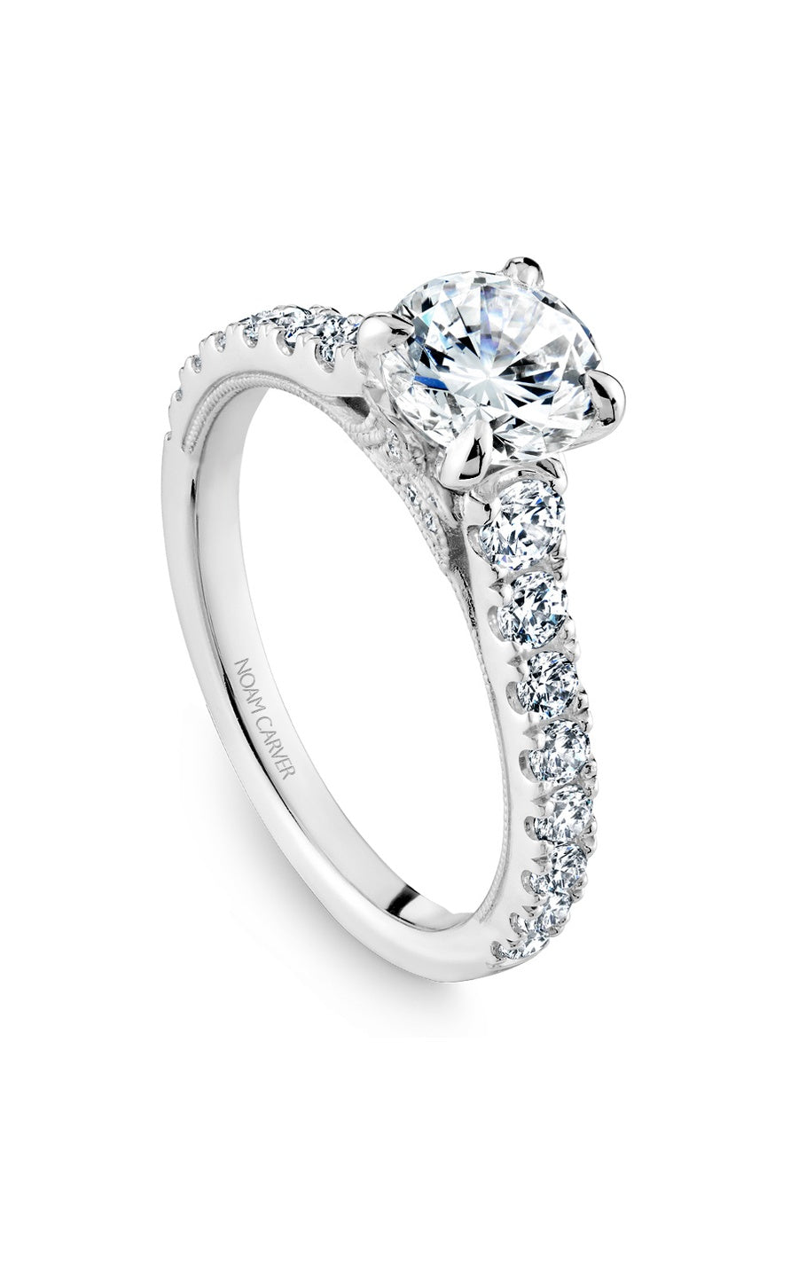 18K White Gold Sidestone Round Engagement Ring