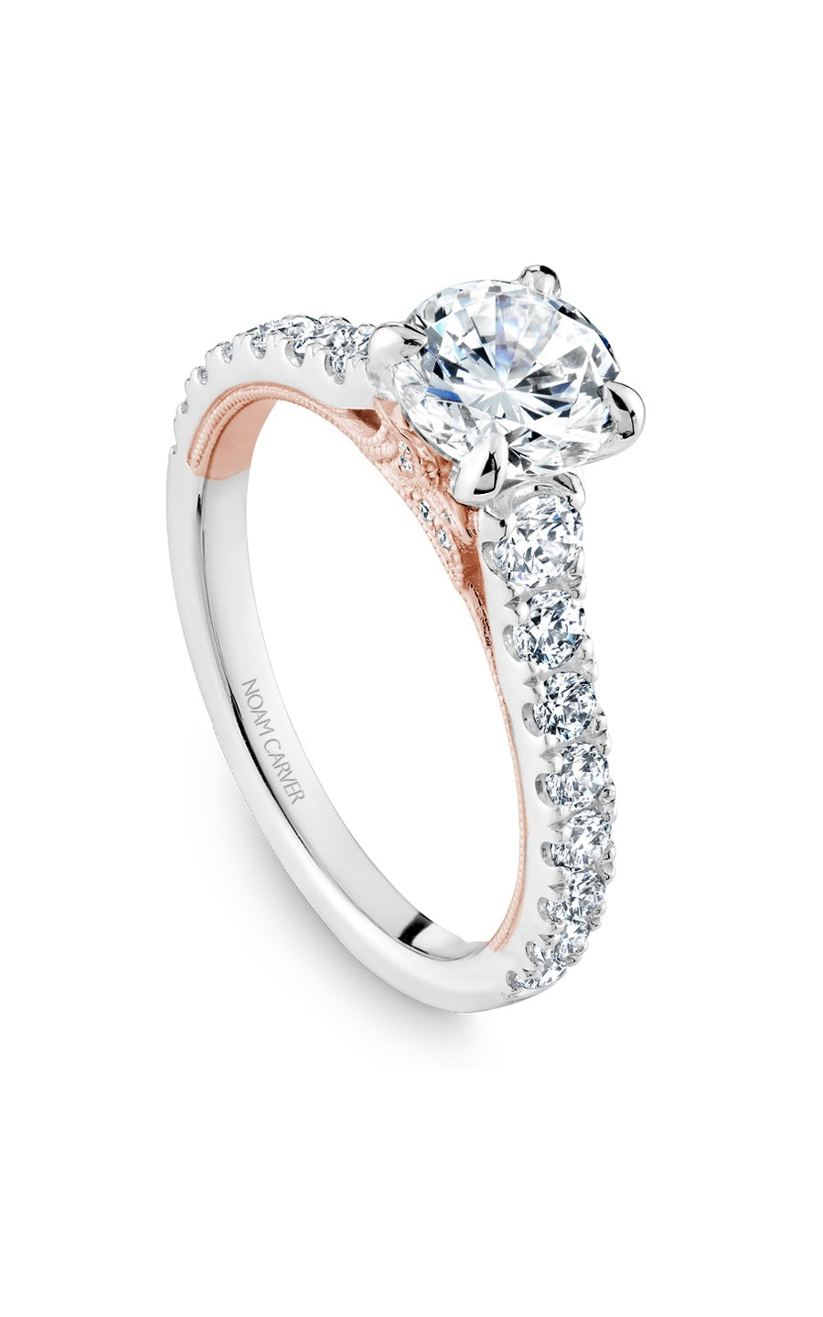 14K Rose Gold and 14K White Gold Sidestone Round Engagement Ring