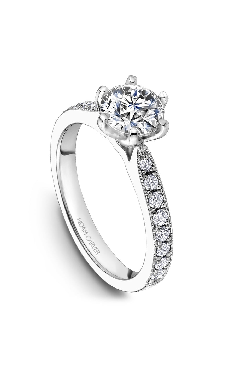 14K White Gold Sidestone Round Engagement Ring
