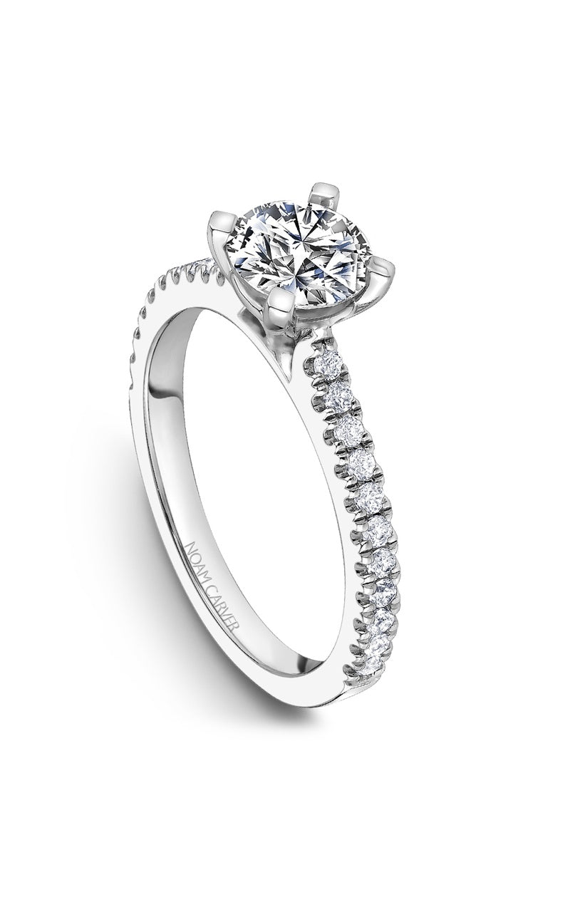 14K White Gold Sidestone Round Engagement Ring