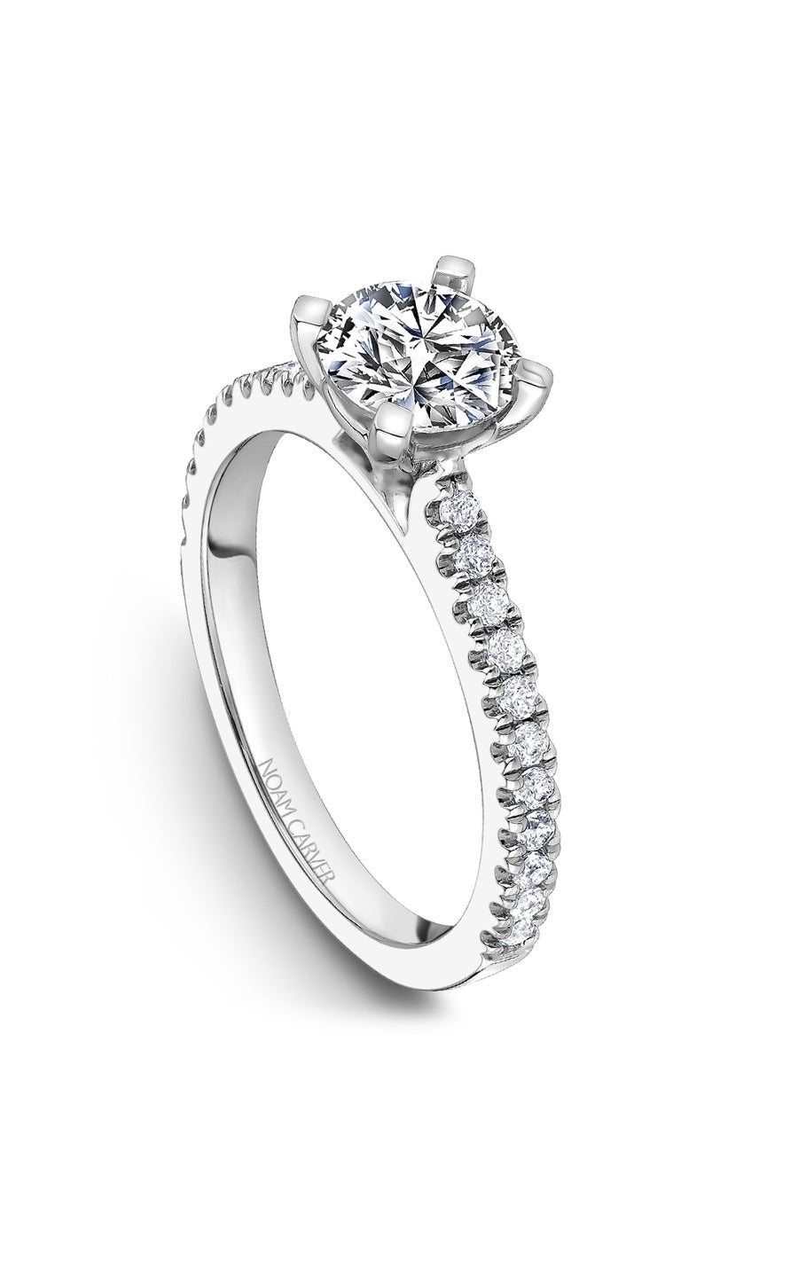 14K White Gold Sidestone Round Engagement Ring
