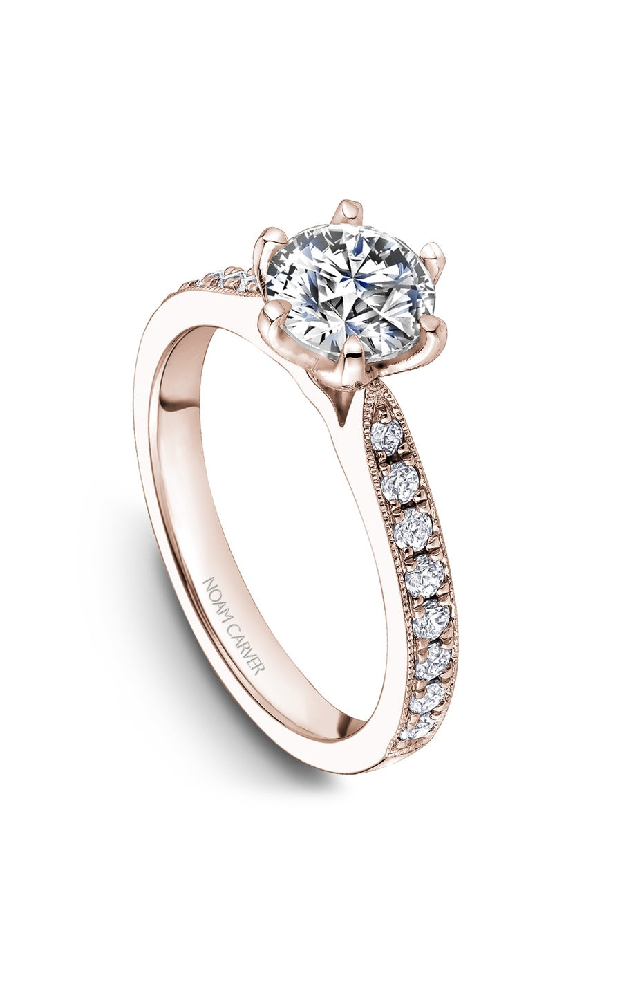 18K Rose Gold Sidestone Round Engagement Ring