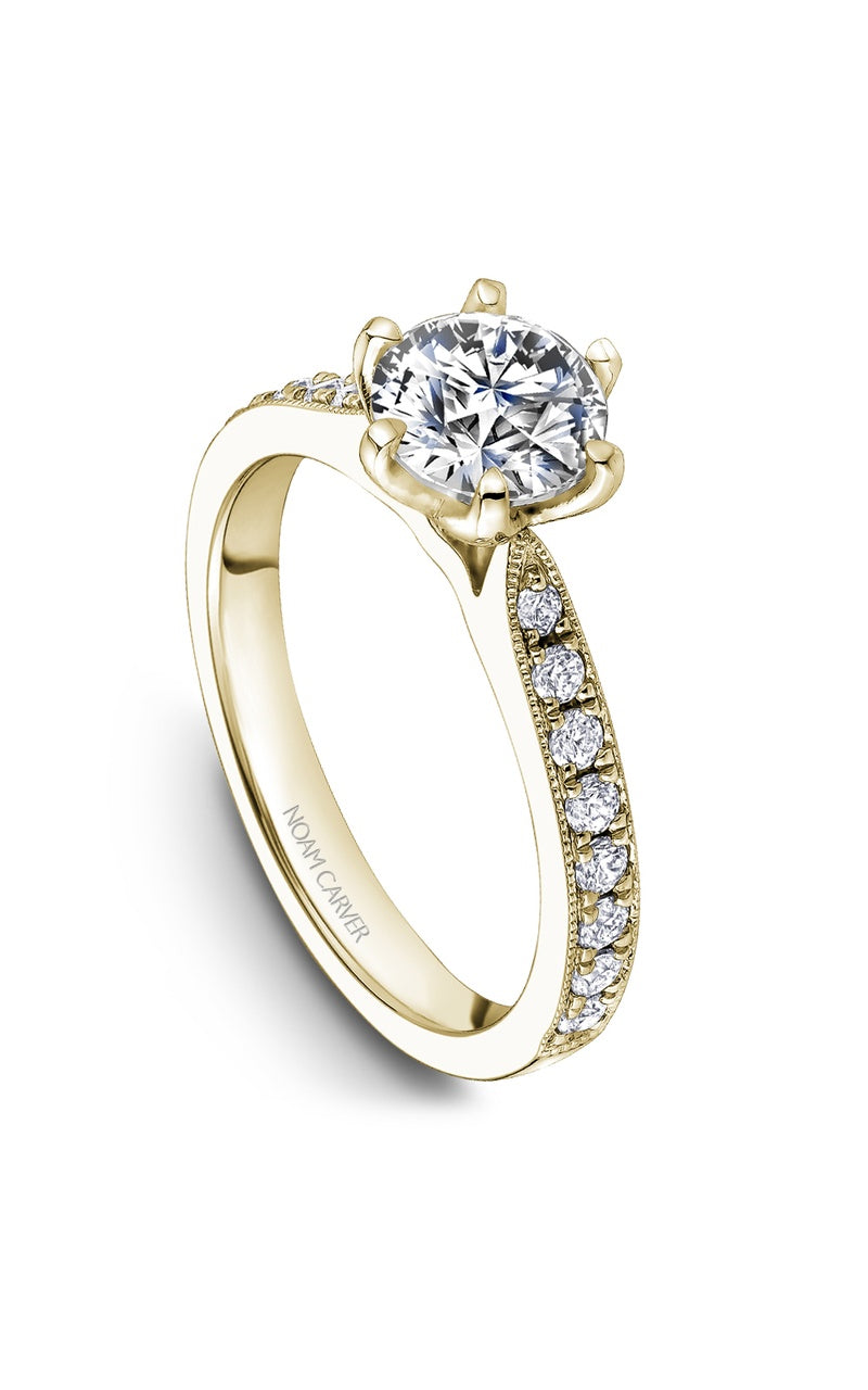 14K Yellow Gold Sidestone Round Engagement Ring