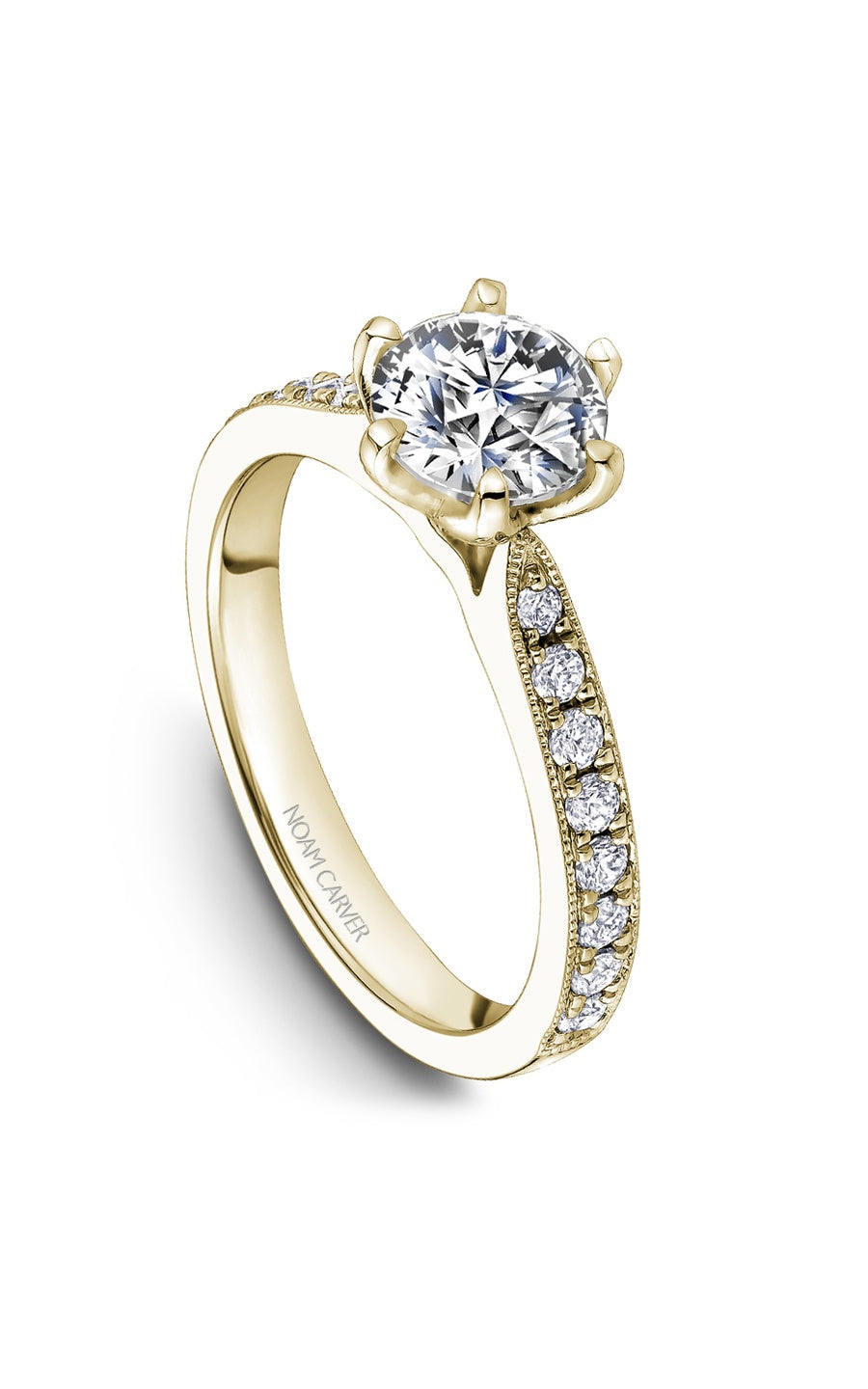 18K Yellow Gold Sidestone Round Engagement Ring